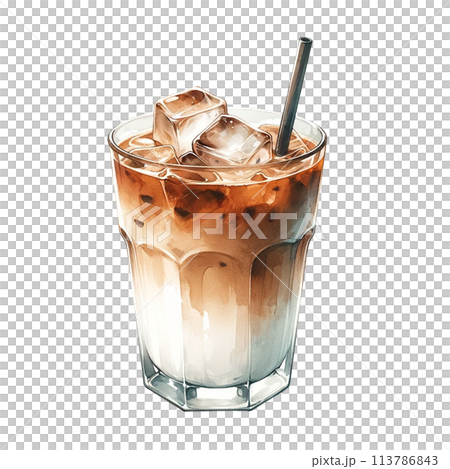 リアルなアイスカフェラテのイラストのイラスト素材 [113786843] - PIXTA