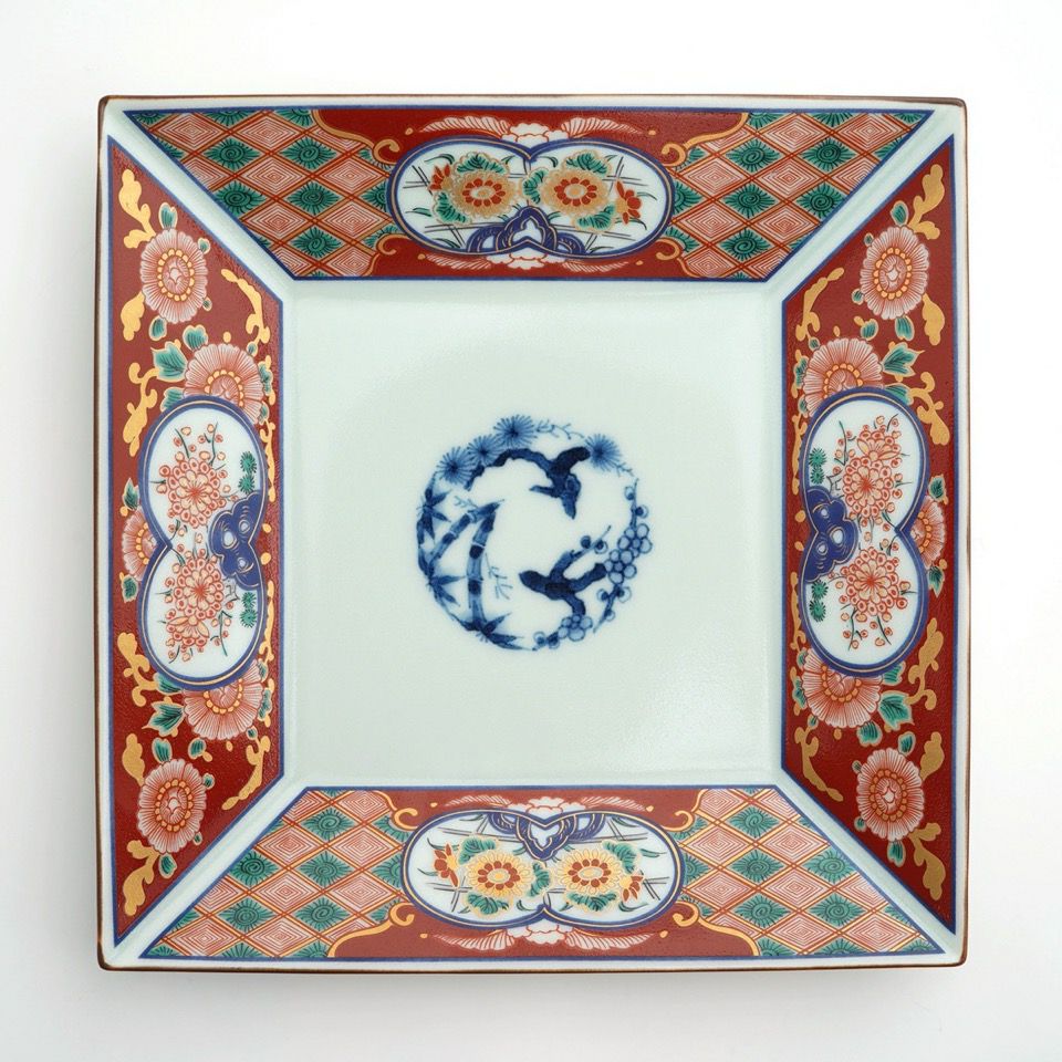 波佐見焼・三川内焼（長崎県） 【波佐見焼】木甲赤濃松竹梅 正角盛皿