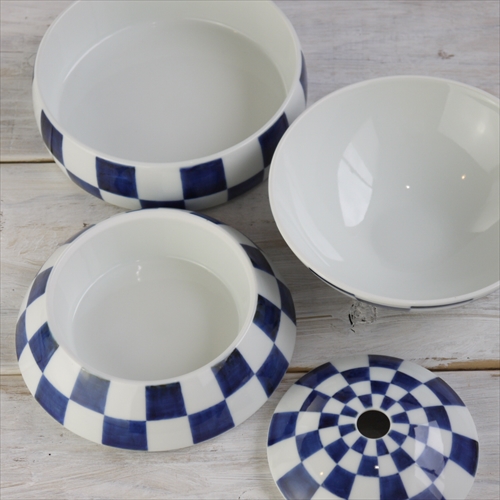 有田焼/李荘窯/珠型三段重/市松文/Φ16 X H15.5cm - テーブルライフストア