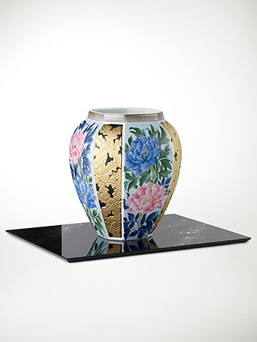 明治 名古屋絵付け 鯉文六角花瓶 松村九助 森村組 明治 名古屋絵付け