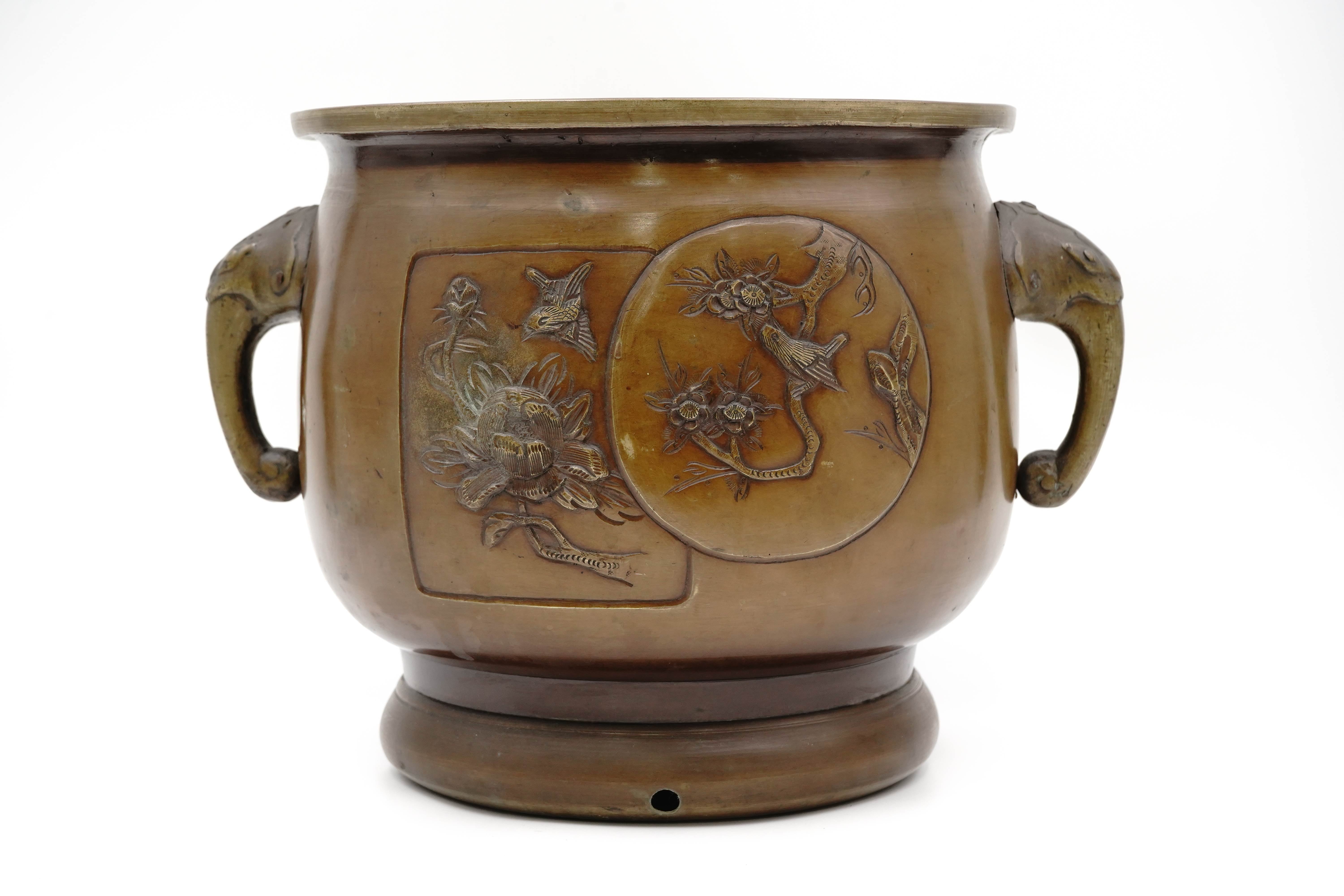 Cast copper Flowers and Birds Engraved Metal Bottle Holder