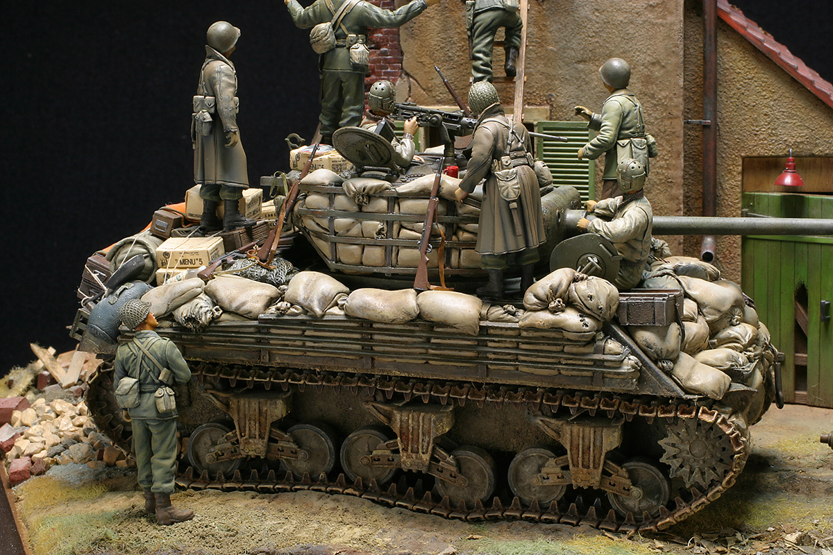 M4A3(76)Wシャーマン戦車ジオラマ,1/35ドラゴン6325,サンドバッグ