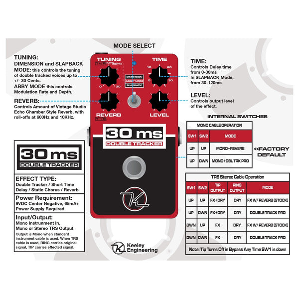 Keeley 30ms Double Tracker Automatic Double Tracking Pedal with