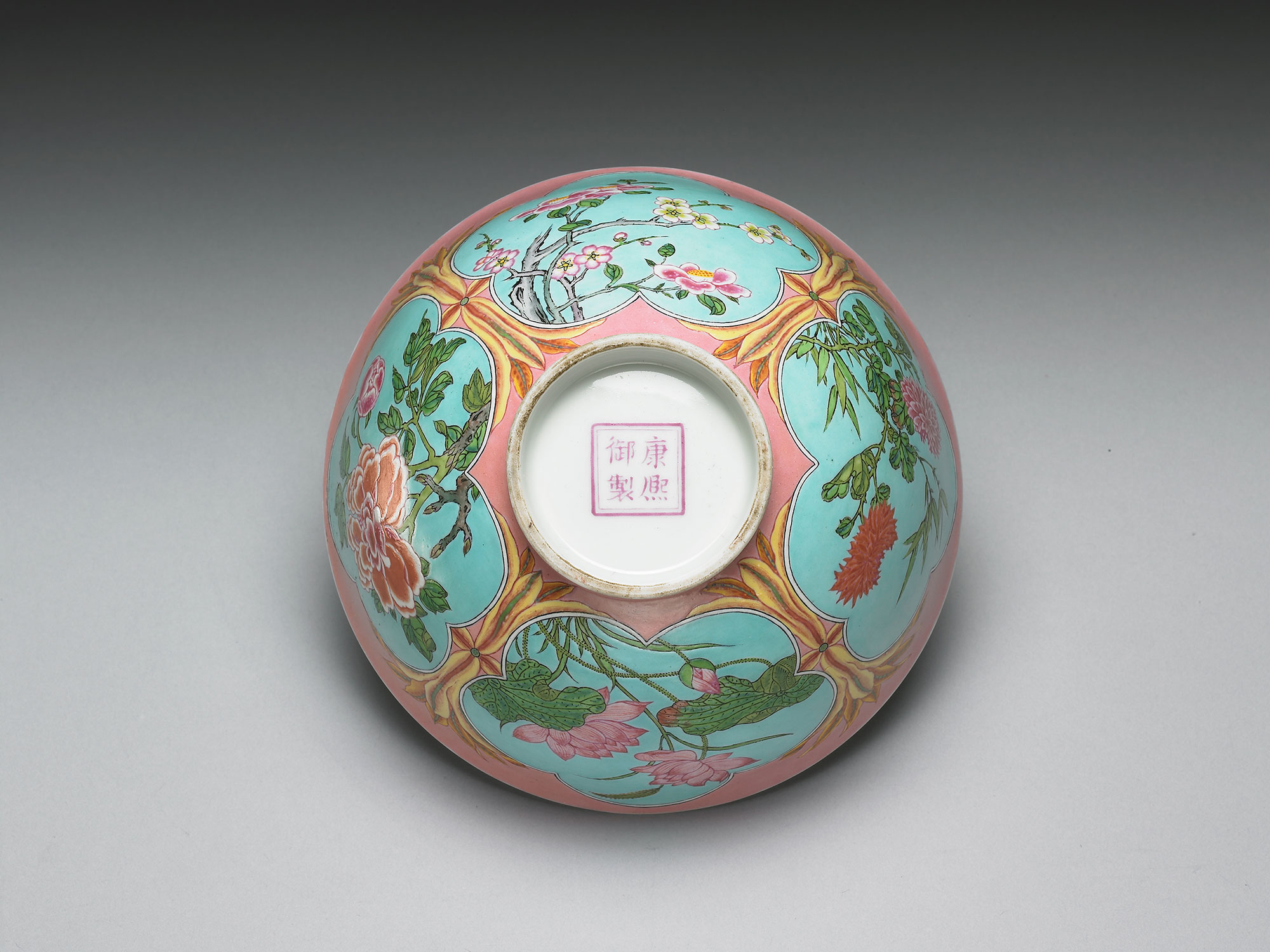 清康熙パステル彩花枝寿紋茶蓋缶 景徳鎮 陶磁器 装飾品 工芸品 美術品 置物