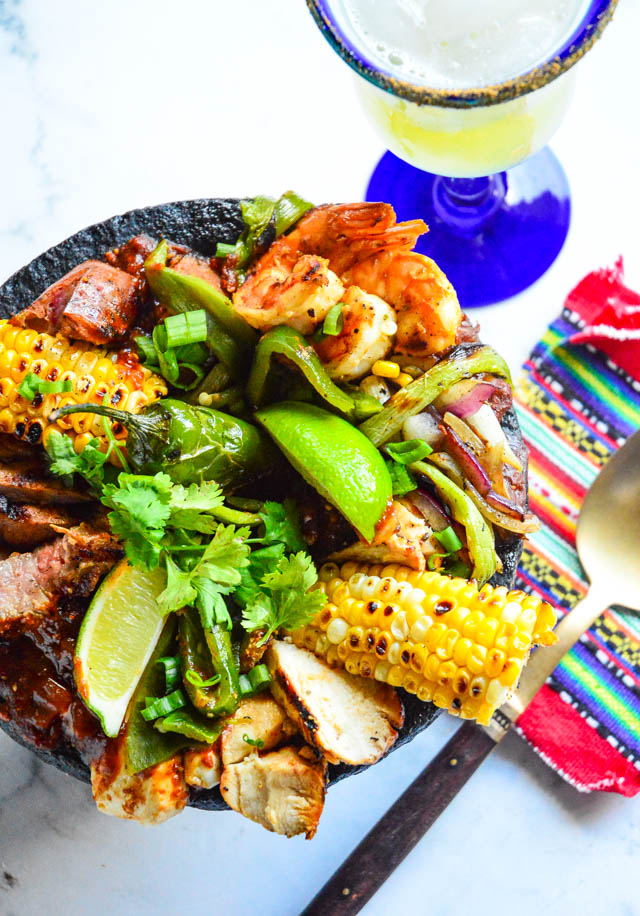 Mixto Mexican Molcajete Recipe With Chicken, Beef, Shrimp - This