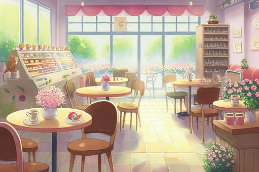 喫茶店＿カフェの店内の風景画＿背景画イラスト - No: 23487242｜無料