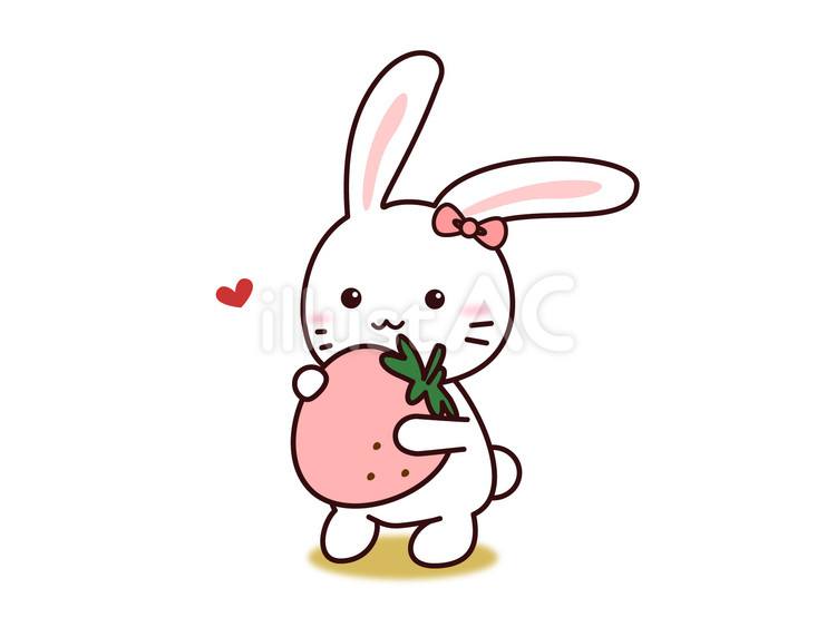 ピンクのいちごを抱えるうさぎさんイラスト - No: 25114029｜無料
