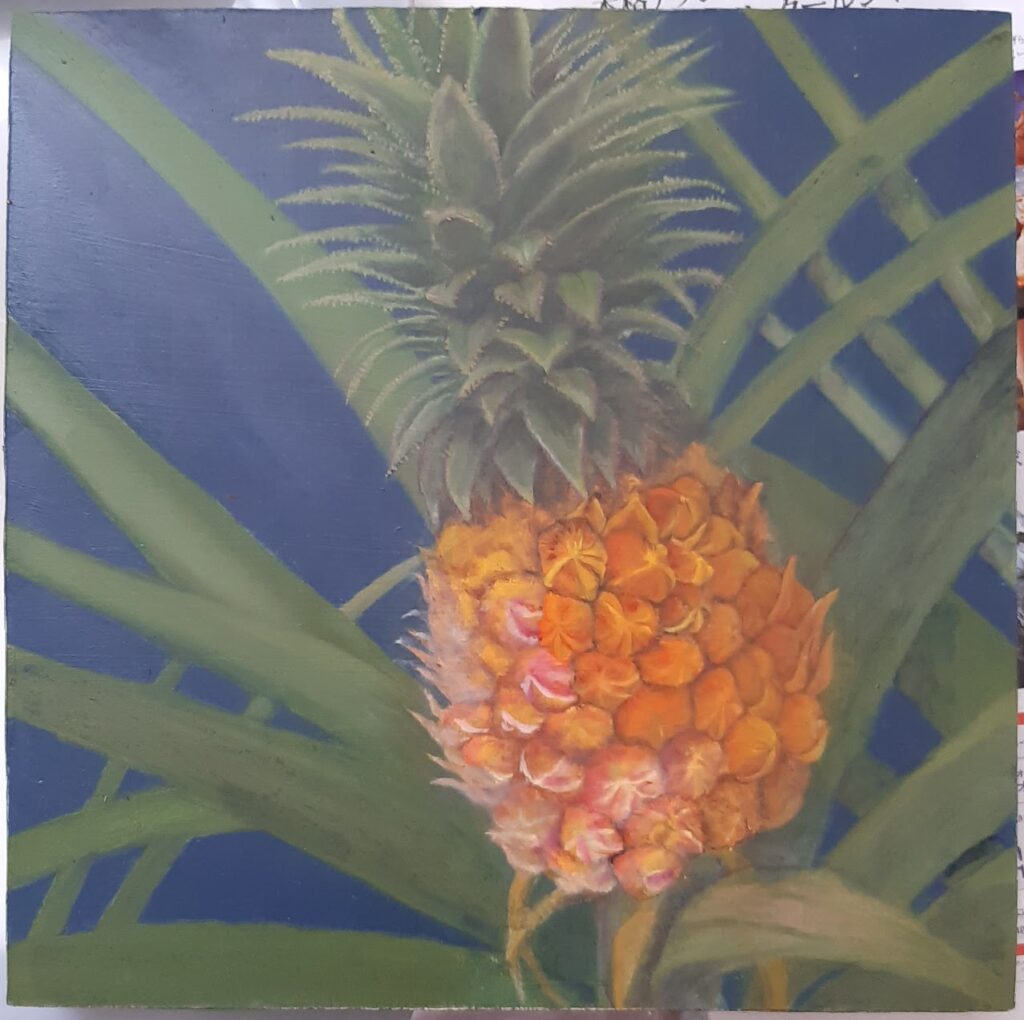 油彩画】思い出のパイナップル、制作期間1ヶ月の記録。プレゼントした
