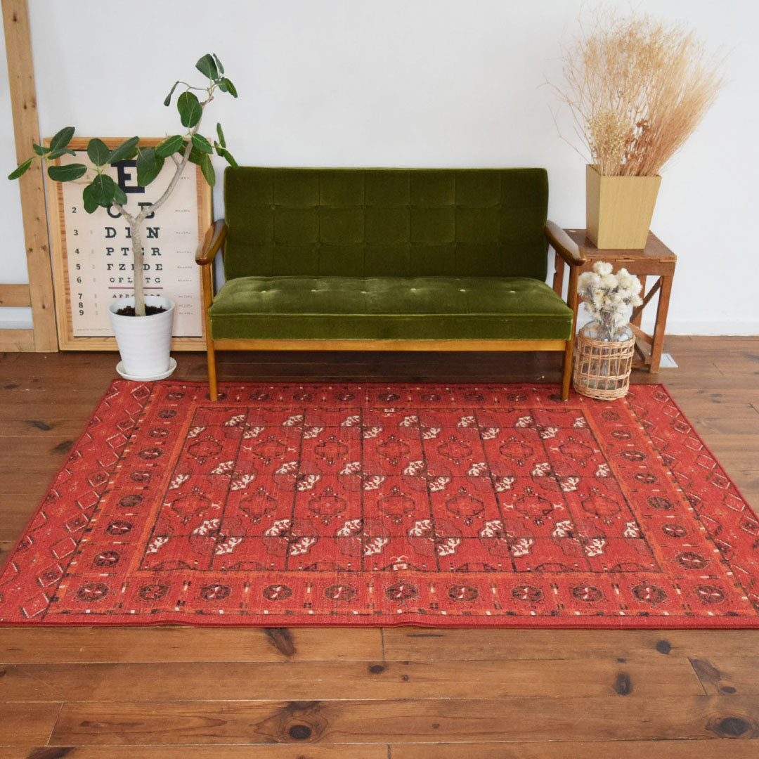 ヴィンテージ風ラグ TOCORU Series アフガンTEKKE ループ レッド– ラグ