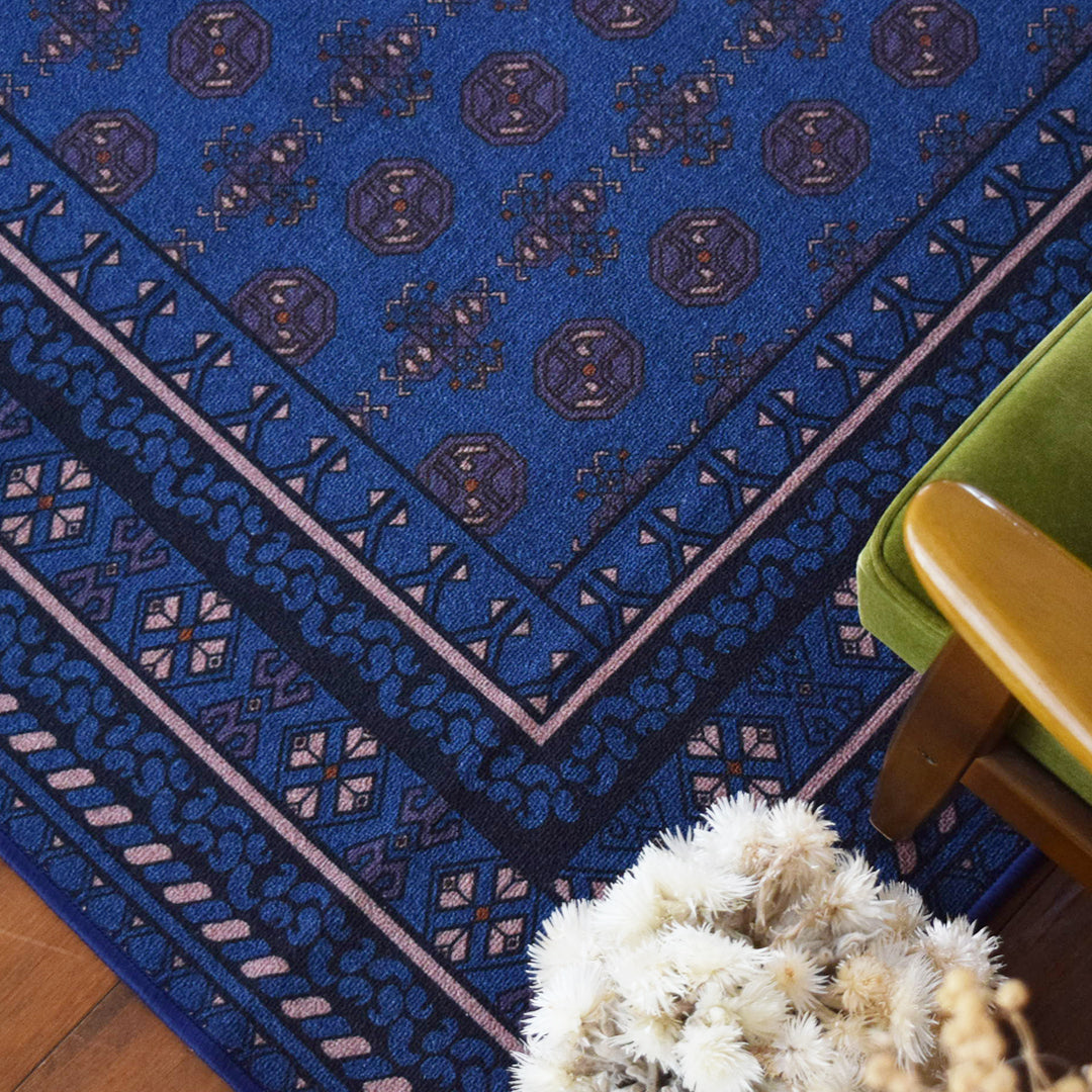 ヴィンテージ風ラグ TOCORU Series AFGHUN ループ ブルー– ラグと