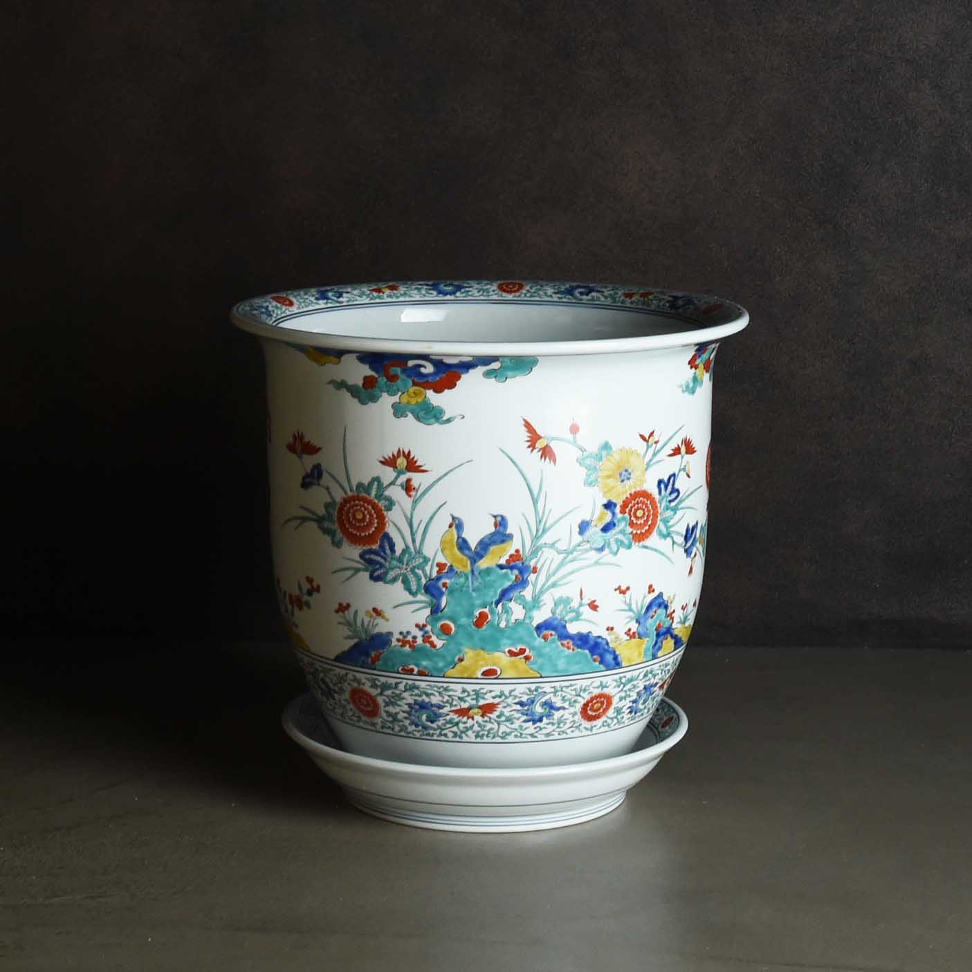 有田焼☆二重高台☆70000円購入☆手描き☆色絵深鉢八角形☆上約22.4センチ