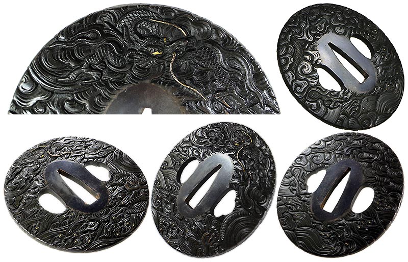 日本刀の鐔・鍔｜赤銅地波に雲龍図｜日本刀専門店・東京【十拳】