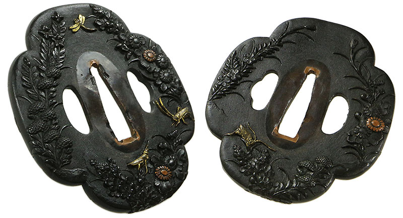 日本刀の鐔・鍔｜赤銅七々子地秋野秋虫図鐔｜日本刀専門店・東京【十拳】