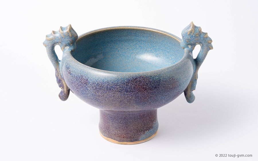 中国大明成化年製哥窯白磁金糸鉄線氷裂文双耳香炉M7991E