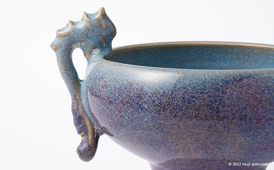鈞窯 澱青釉紫斑 双龍耳壺 – Jun ware jar | 陶磁オンライン美術館ー