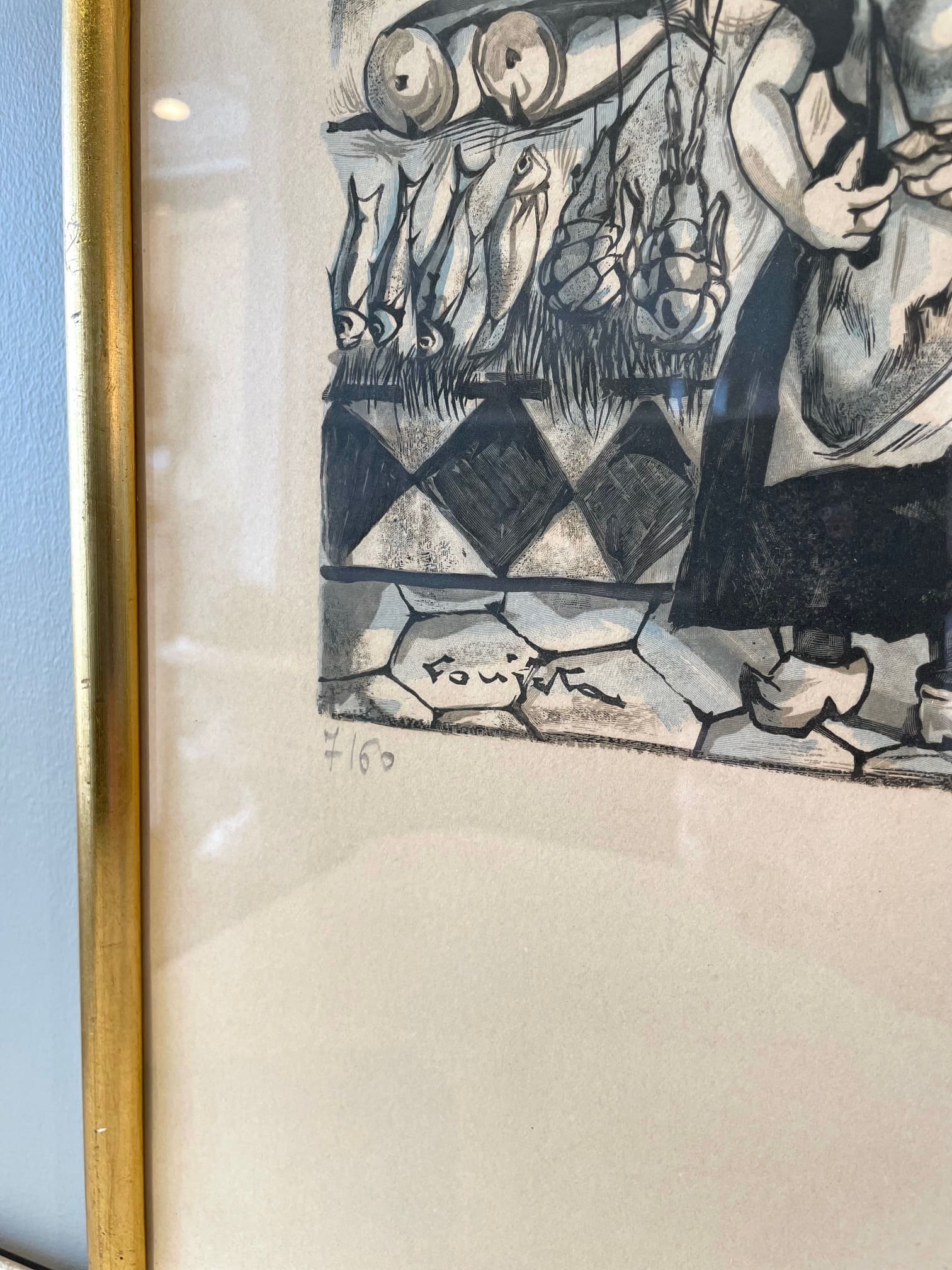 レオナール・フジタ 木版画 小さな職人 「魚屋」直筆サイン入り hpt480