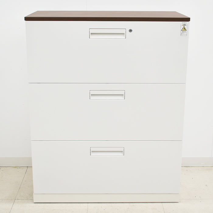 中古】コクヨ エディア 3段ラテラルキャビネット 天板・ベース付 W900