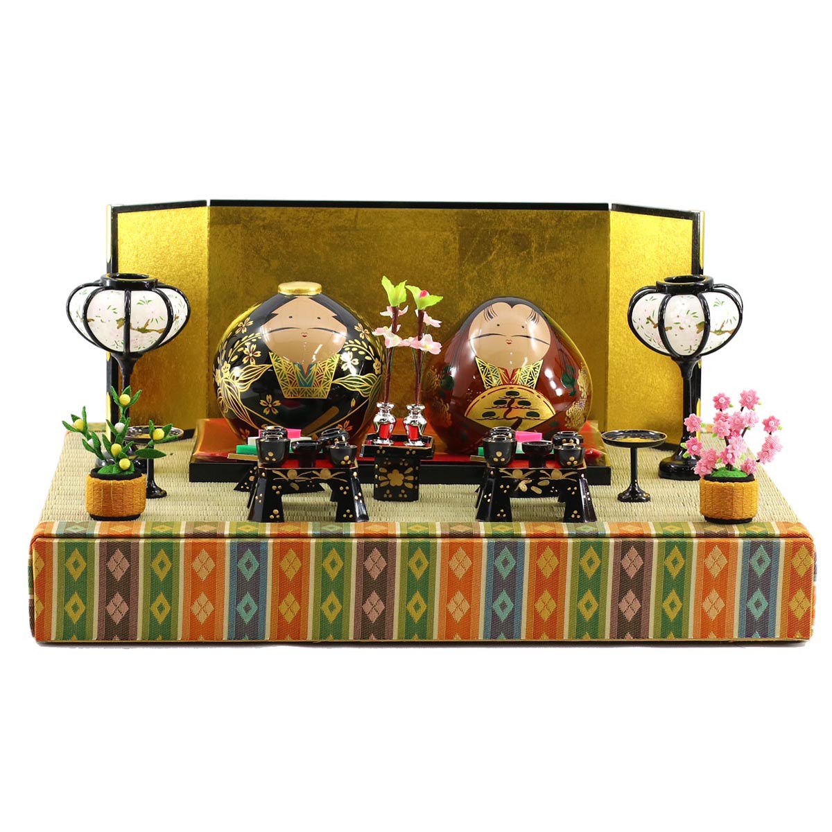 大内人形　ファミリーセット 楽天市場】大内塗 大内人形 23号 お道具 二曲金屏風 ハードメイプル