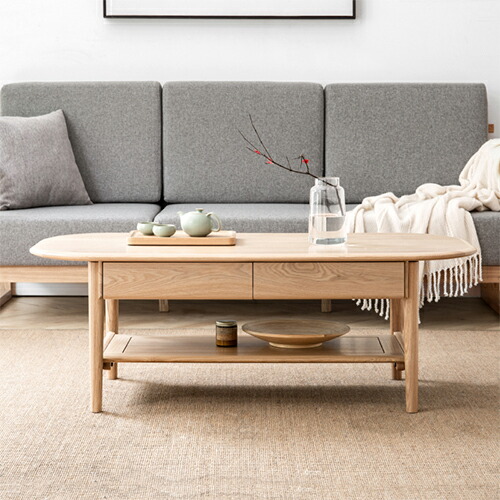 楽天市場】ローテーブル 天然木 オーク材 センターテーブル 楕円形