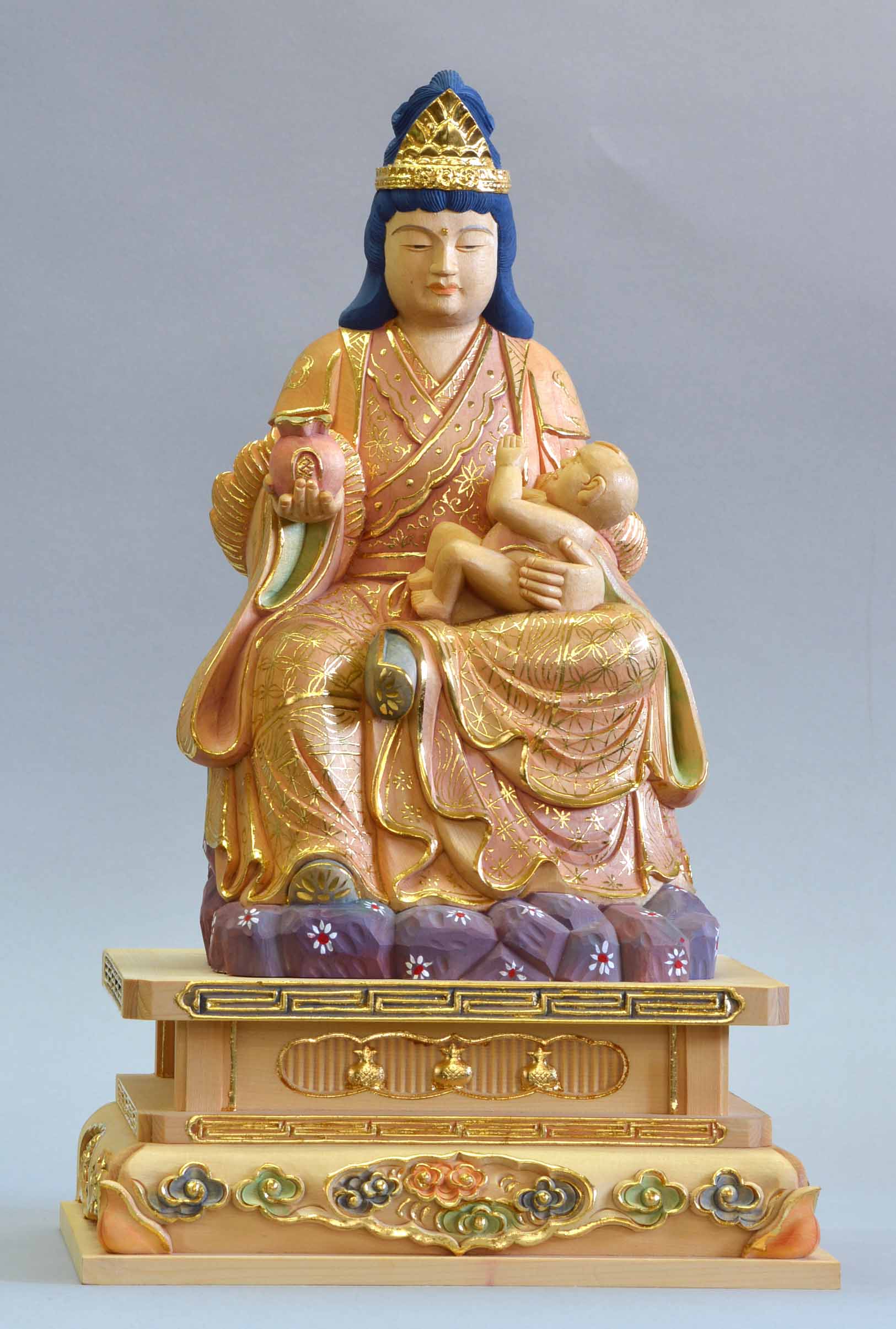 楽天市場】子安鬼子母神坐像 桧材 截金色仕上げ総高 1.5尺 （45cm