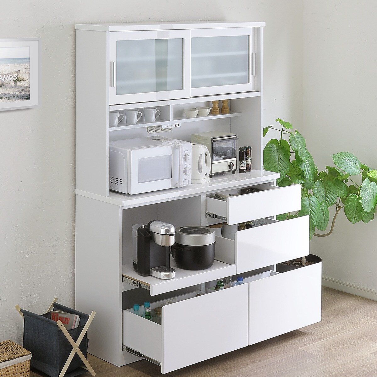 楽天市場】鏡面仕様のキッチンボード 引戸タイプ（幅120cm WH） ニトリ