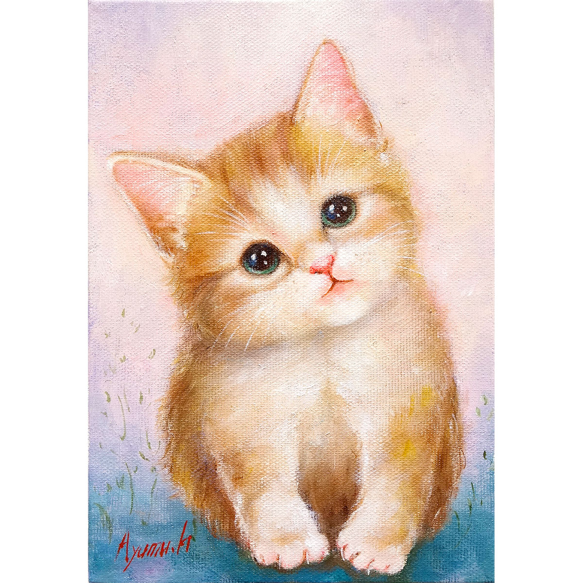 楽天市場】油彩画 SM号 絵画 仔猫・2 星野歩 手描き 額付き 油絵 肉筆