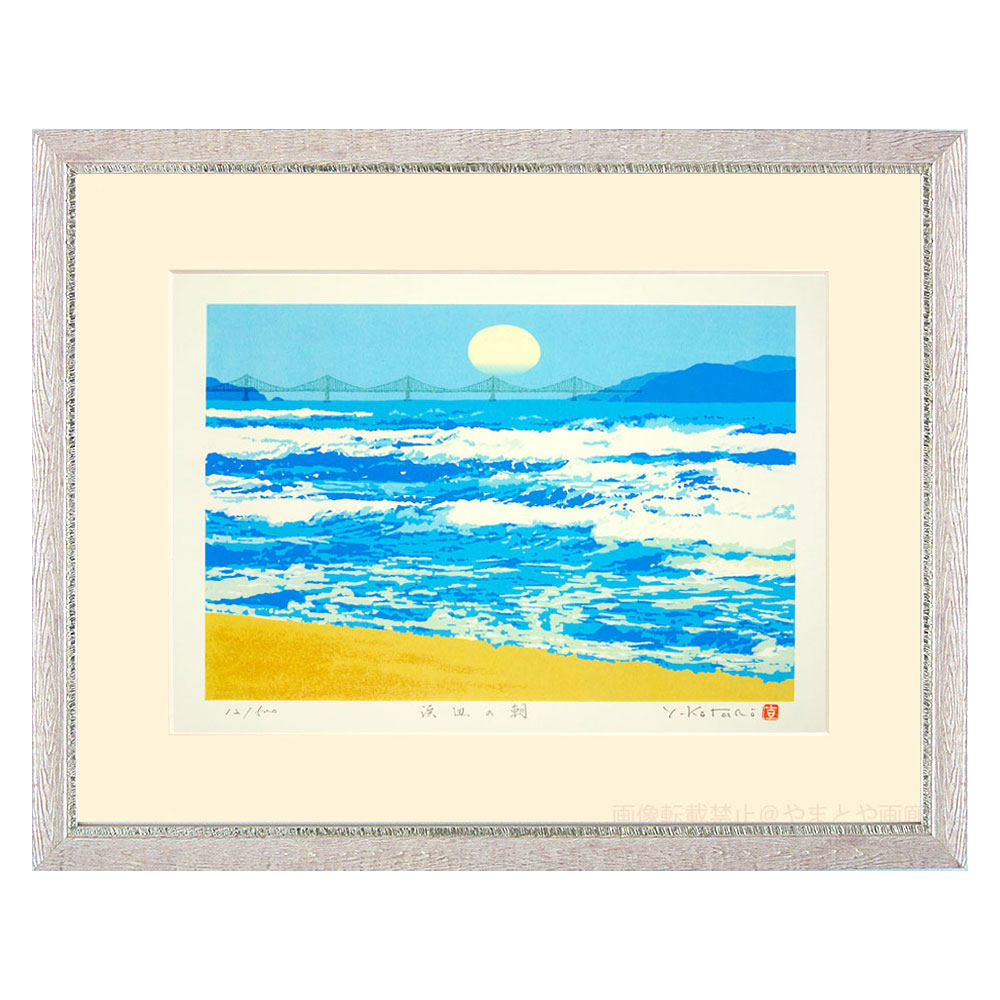 夜景 油彩画 小型 サインあり 海岸通り 著者サイン入り】「夜光水景