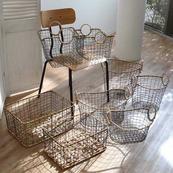 楽天市場】ワイヤーバスケット 籐のカゴ 幅44×奥行32×高さ20cm
