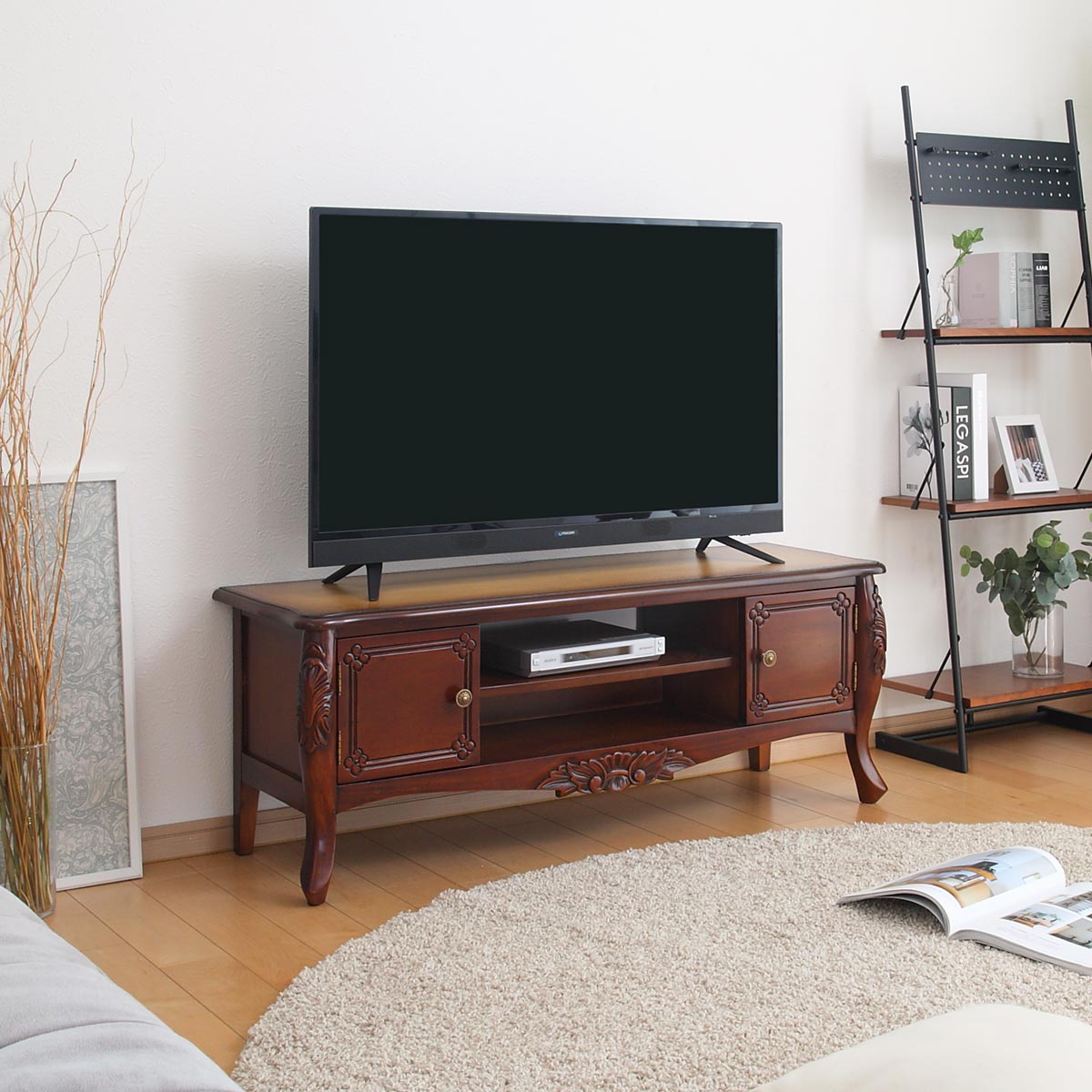 楽天市場】テレビ台 ローボード クラシック調 天然木 マホガニー材 幅