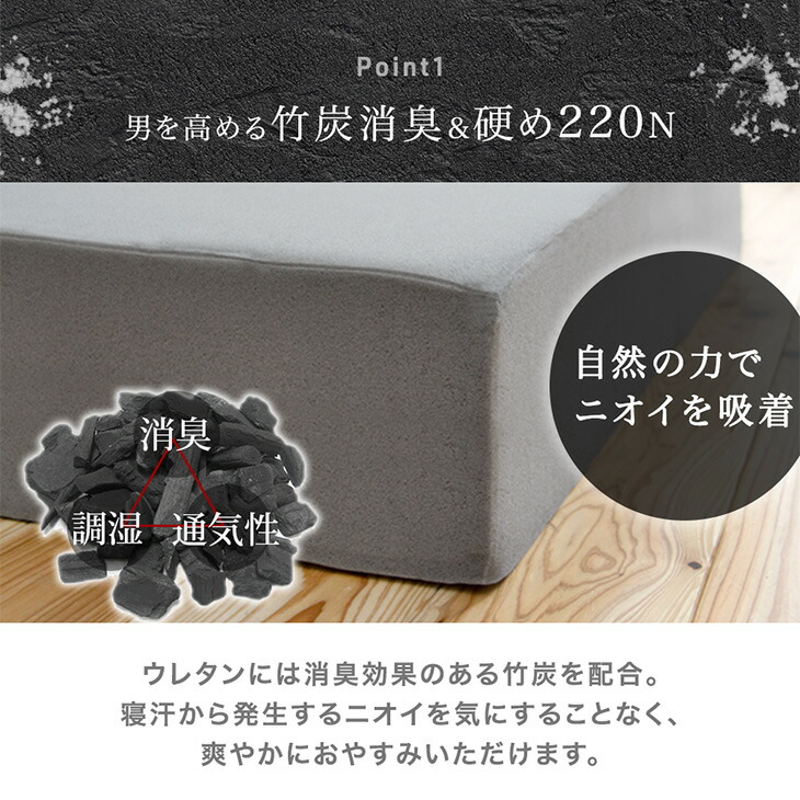 楽天市場】竹炭消臭 男の純高反発(R) 三つ折り マットレス 硬め 220N
