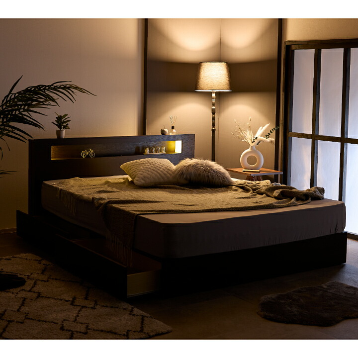 楽天市場】ベッド クイーン 収納付き 圧縮マットレス付き クイーン