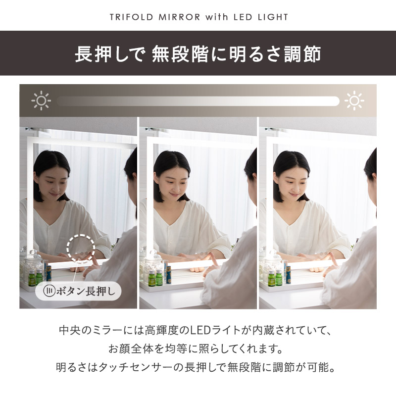 楽天市場】LEDライト付き 三面鏡 ドレッサー 2点 セット 鏡台 幅80cm