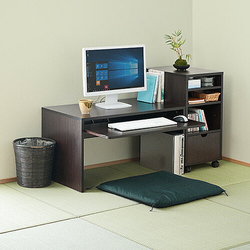 楽天市場】ローデスク パソコンデスク ロータイプ 木製 収納付 幅85cm