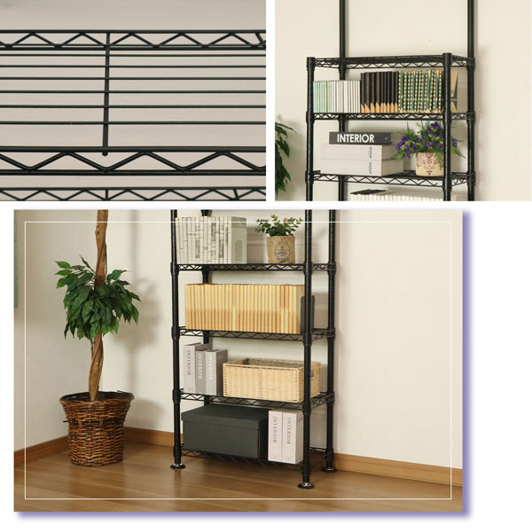 楽天市場】天井 突っ張り ラック ブラック 8段 幅 63 幅 93×奥行き30