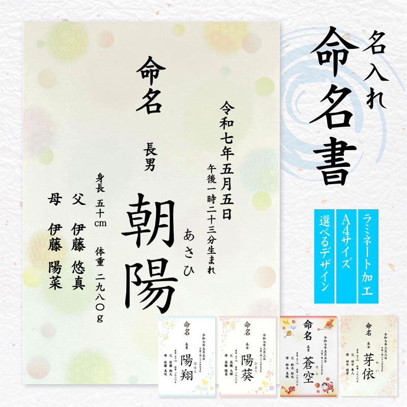 楽天市場】命名書 名入れ 水玉柄 男の子 女の子 楷書体 オーダー 命名