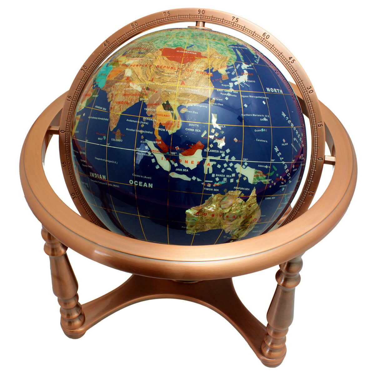 地球儀 天然石 インテリア 猫脚 縁起物 置物 天然石 地球儀 方位磁石