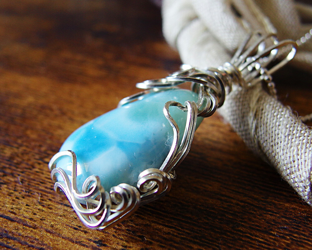 ラリマー ペンダント シルバー925ベイル No.9 ハンドメイドラリマー