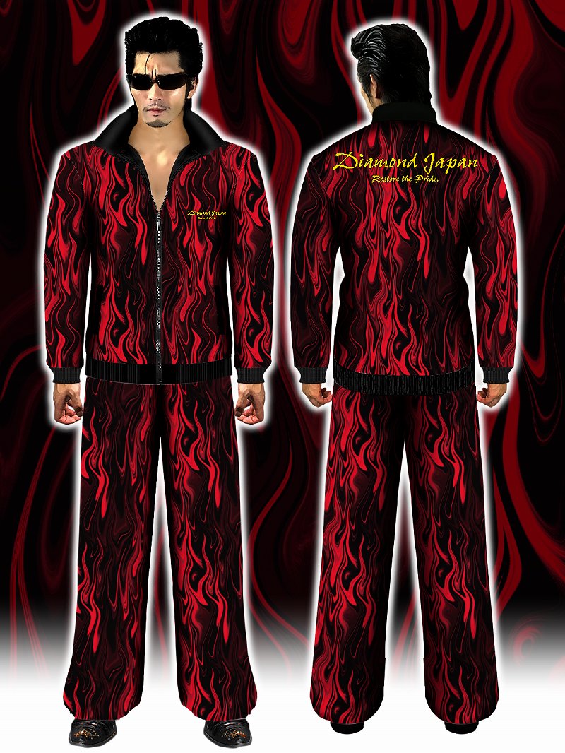 楽天市場】赤まだら 炎 総柄 黒 赤 長袖 セットアップ ジャージ 服