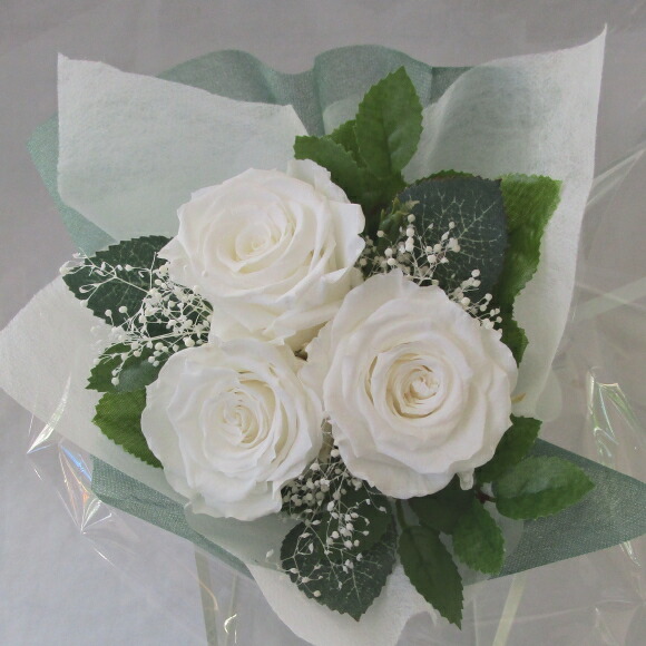 楽天市場】【プリザーブドフラワー 花束】ホワイトローズ花束（バラ3本