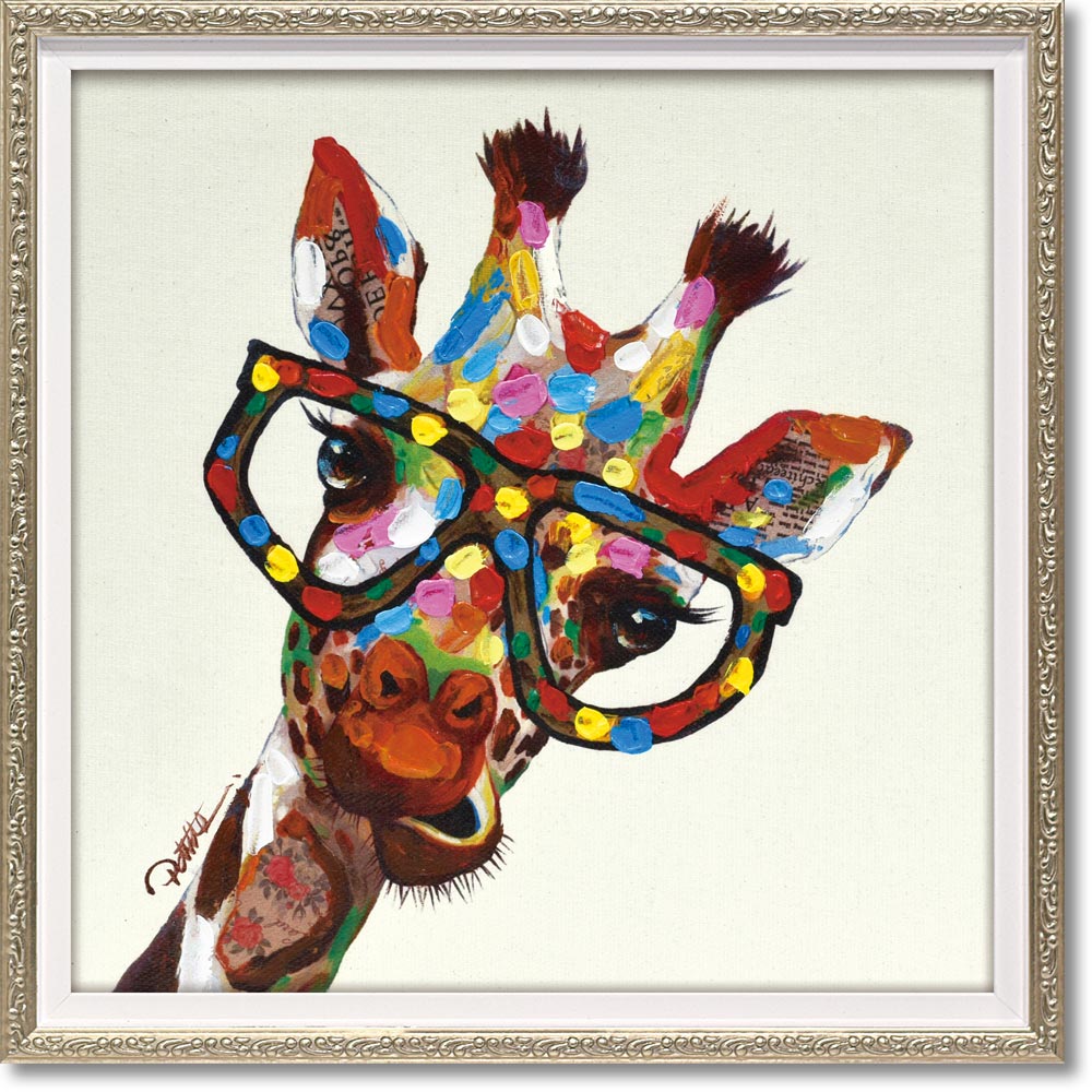 手書き油絵 七色キリン 額付 肉筆絵画 インテリア 油彩画 Amazon.co.jp