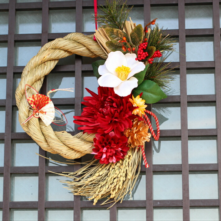 楽天市場】リース しめ縄 アートフラワー紅白しめ縄 お正月飾り リース