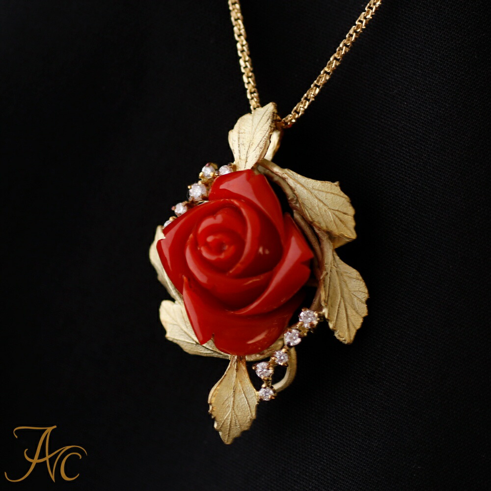 楽天市場】≪1年保証付き≫ 日本産血赤珊瑚バラ ローズK18ペンダント