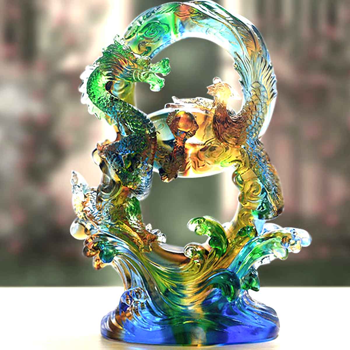 楽天市場】龍神 鳳凰 大サイズ 8 風水 5本爪 置物 ガラス 玉 開運 恋愛