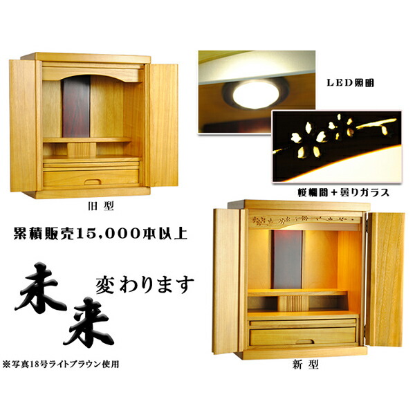 楽天市場】LED照明付き・桜欄間・曇りガラス・天然桐材・ミニ仏壇【新