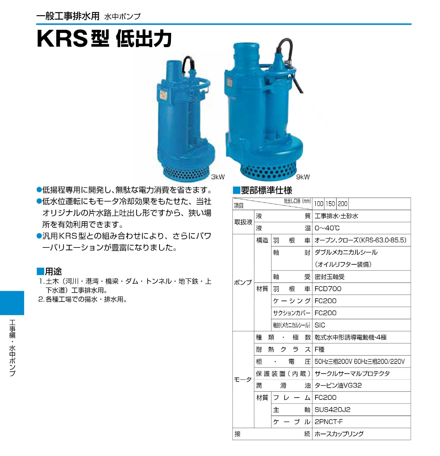 楽天市場】〈ツルミ〉KRS65.5 60Hz 西日本用 一般工事排水用 水中