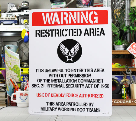 米軍放出品 WARNING アルミ製 看板 2枚セット 送料無料 米軍放出品