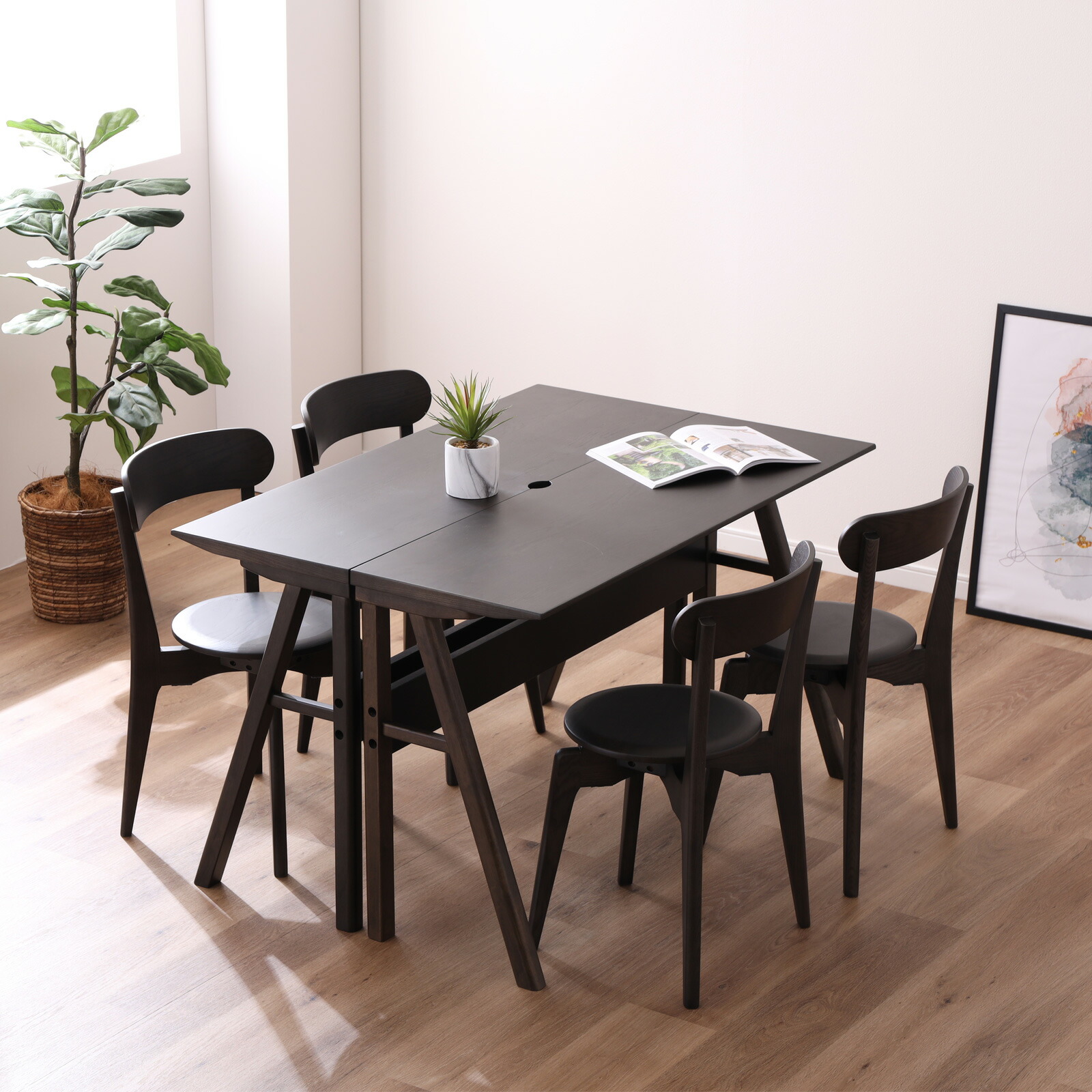 楽天市場】ダイニングテーブルセット 4人掛け 北欧 回転椅子 木製 幅