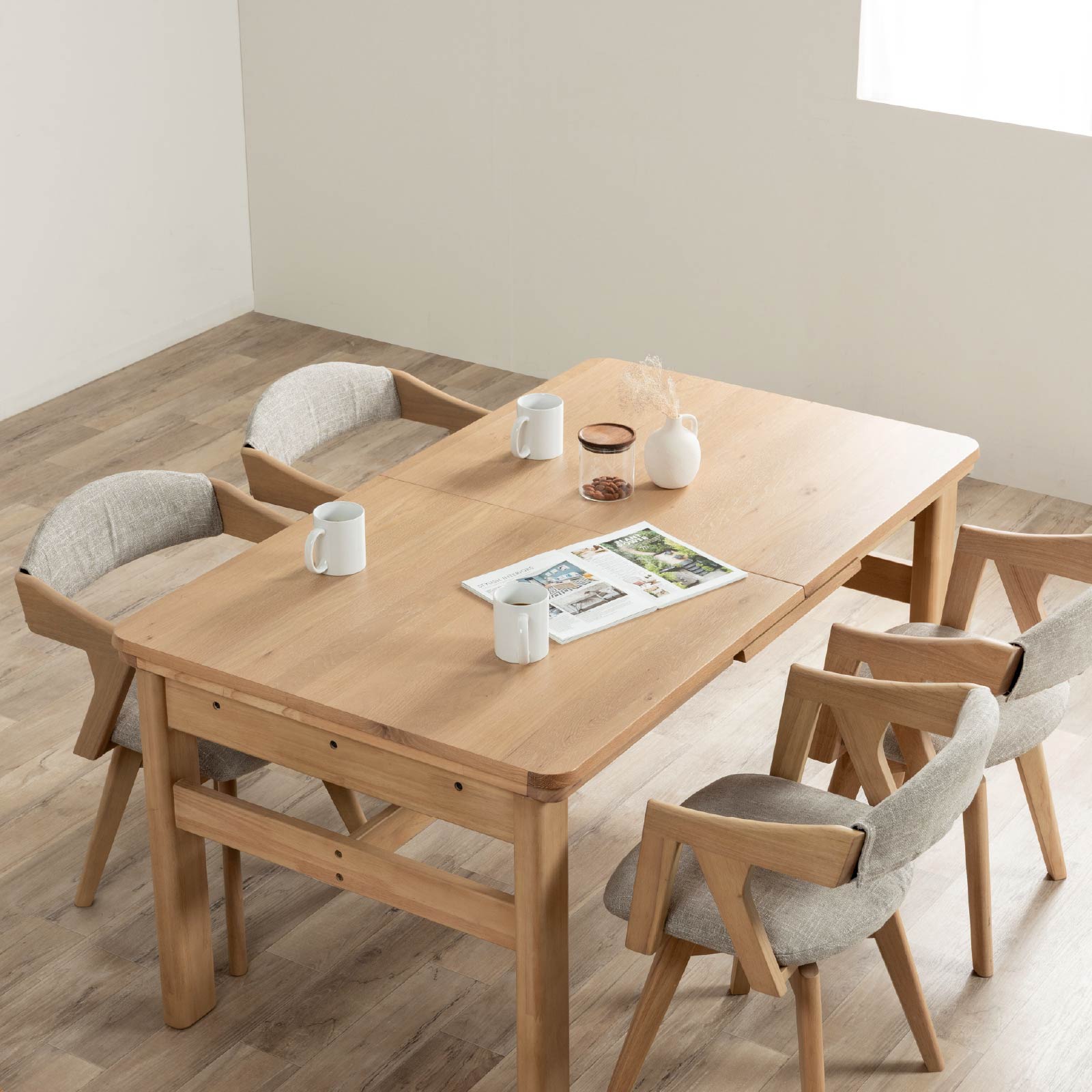 楽天市場】ダイニングテーブル 伸縮 6人 天然木 ナチュラル 伸びる