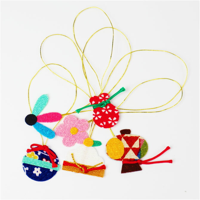 楽天市場】ちりめんパーツ 正月飾り 縮緬 紐 吊り（6個セット） 正月