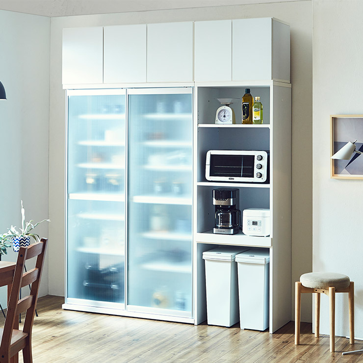 楽天市場】食器棚 引き戸 完成品 大川家具 おしゃれ ガラス スライド